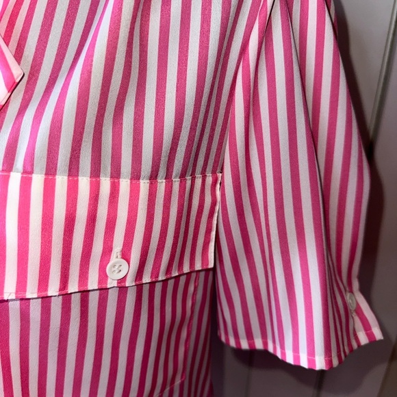 VINTAGE Pink and White Striped Blouse with Bow - Picture 6 of 8